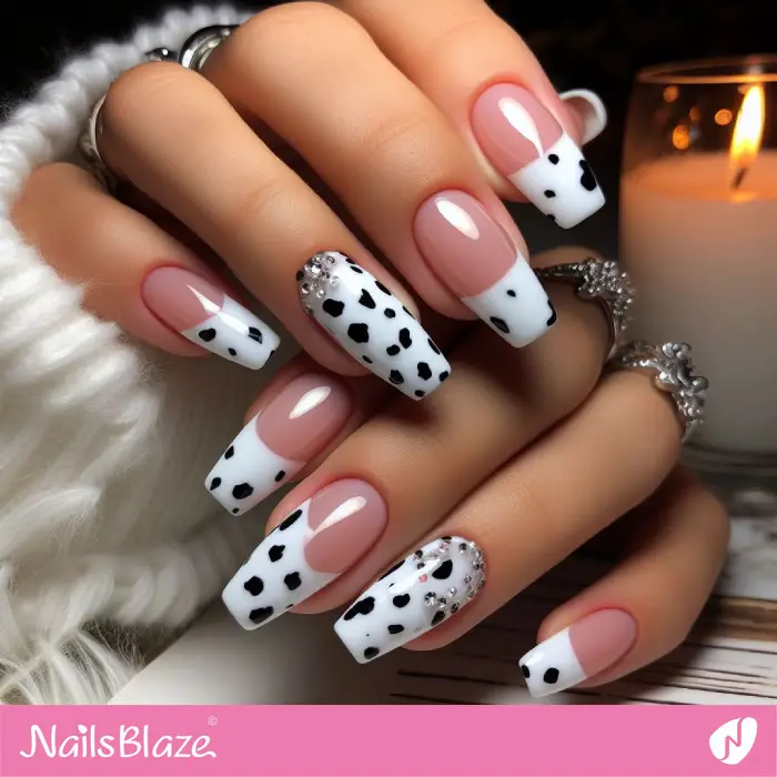 Black and White Dalmatian Print Glossy Nails | Animal Print Nails - NB1977